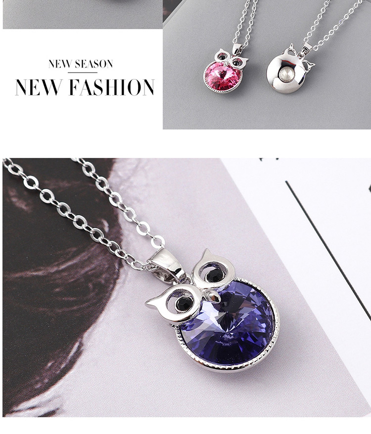 Fashion Sea Blue Crystal Necklace - Staying Owl,Pendants