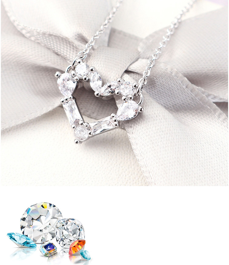 Fashion 14k Gold Zircon Necklace - Painted Heart,Pendants