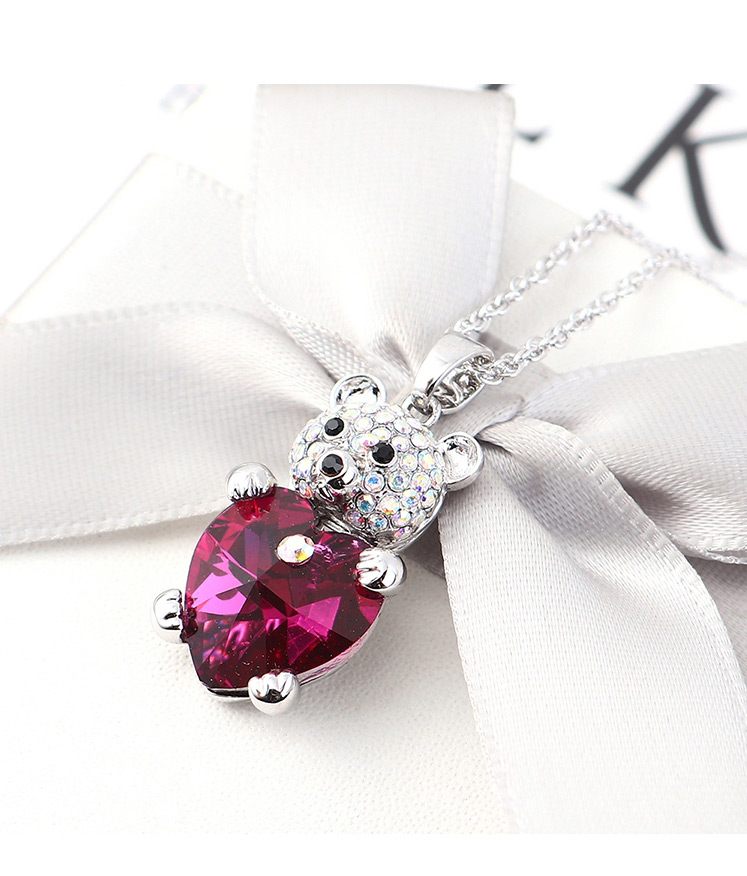 Fashion Colorful White Crystal Necklace - Bear Heart,Pendants