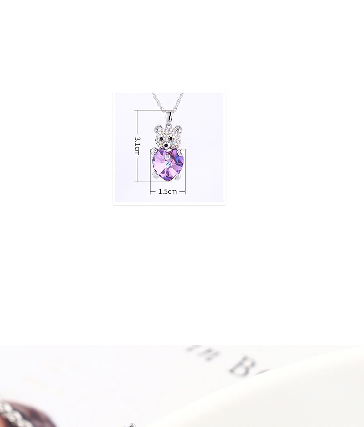 Fashion Violet Crystal Necklace - Bear Heart,Pendants