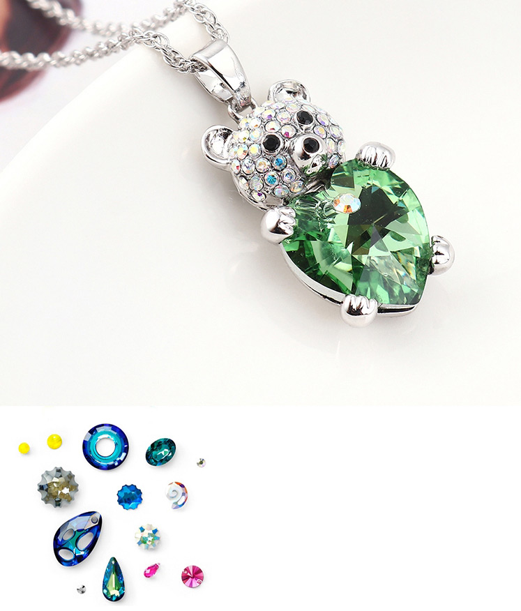 Fashion Colorful White Crystal Necklace - Bear Heart,Pendants