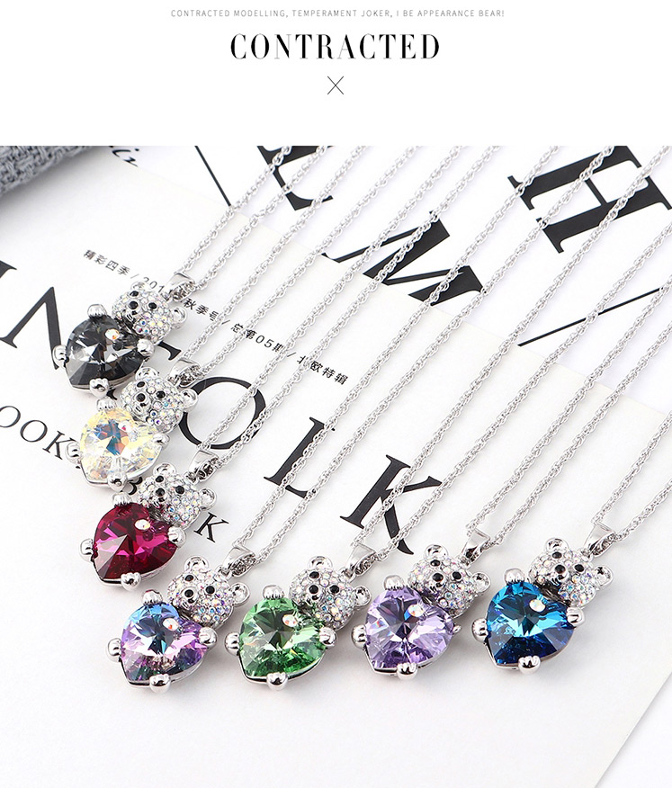 Fashion Silver Phantom Crystal Necklace - Bear Heart,Pendants