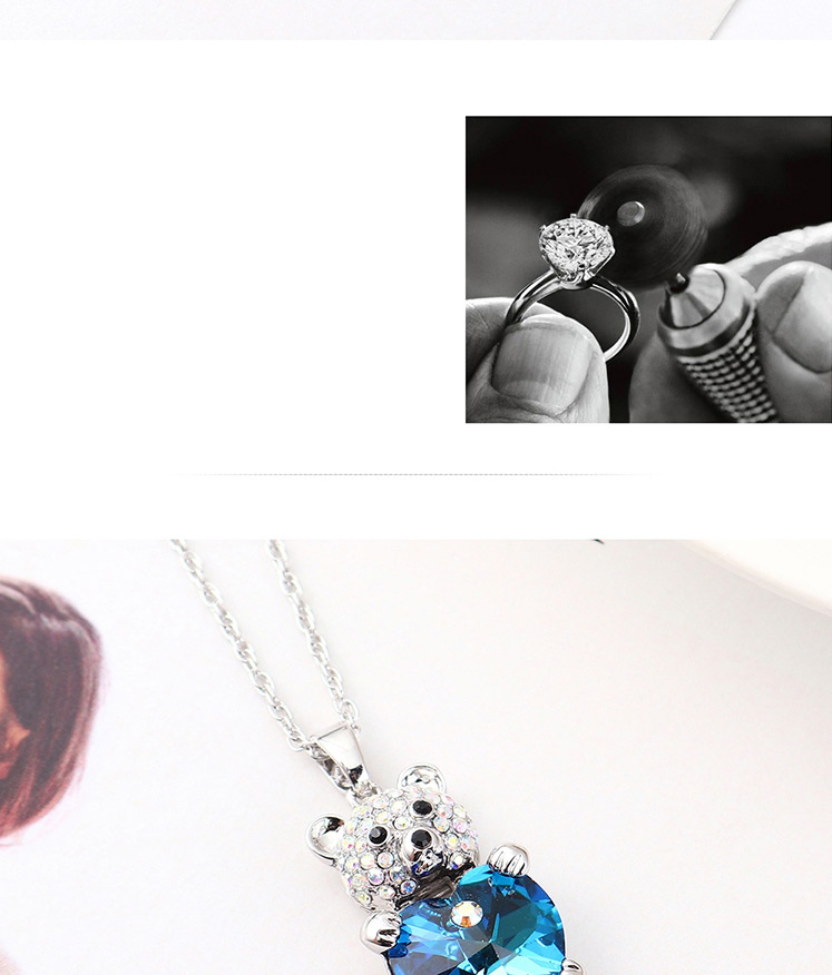 Fashion Blue Light Crystal Necklace - Bear Heart,Pendants