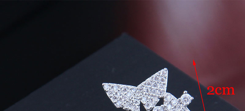 Fashion Silver Copper Micro Inlaid Zircon Butterfly Asymmetric Earrings,Stud Earrings