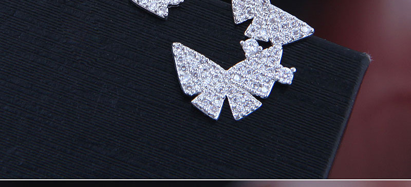Fashion Silver Copper Micro Inlaid Zircon Butterfly Asymmetric Earrings,Stud Earrings