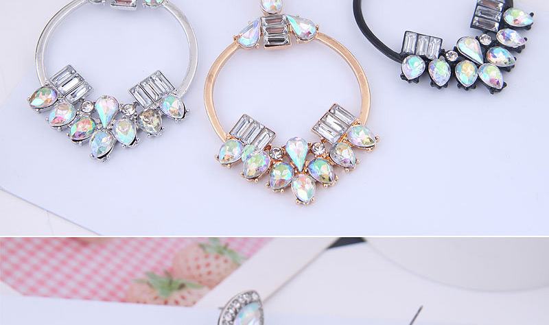 Fashion Gold Metal Ring Gemstone Stud Earrings,Drop Earrings