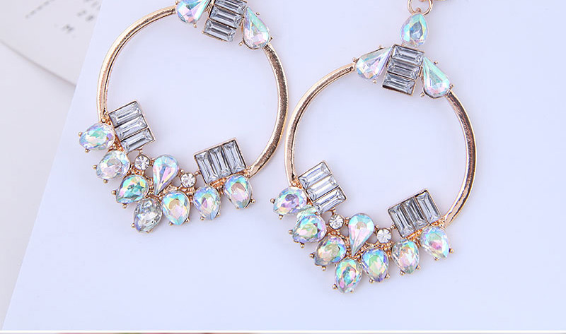 Fashion Black Metal Ring Gemstone Stud Earrings,Drop Earrings