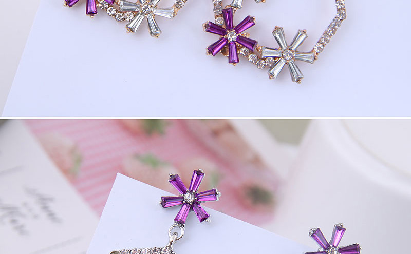 Fashion Gold + Purple Metal Flash Diamond Ring Flower Earrings,Drop Earrings