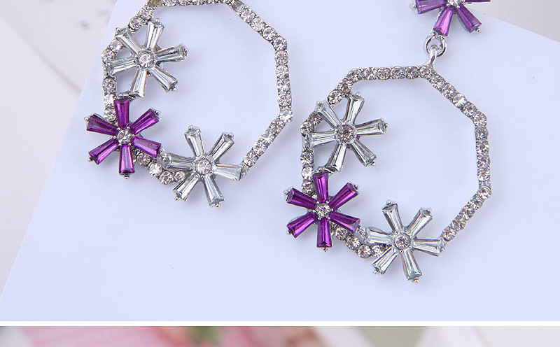 Fashion Gold + Purple Metal Flash Diamond Ring Flower Earrings,Drop Earrings
