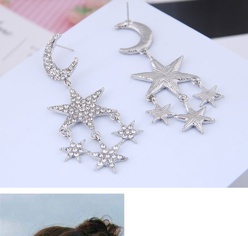 Fashion Gold + Blue Metal Flash Diamond Star Earrings,Drop Earrings