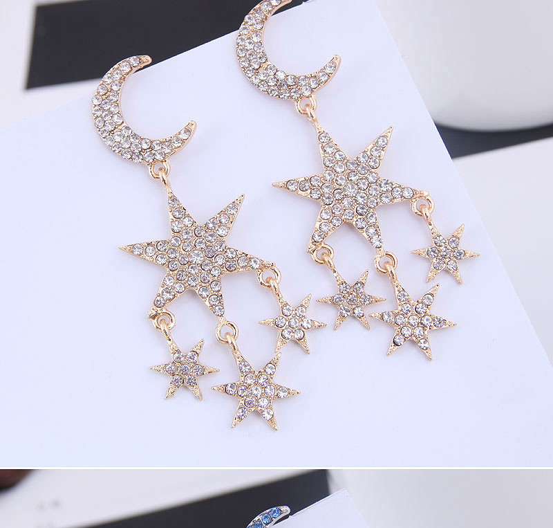 Fashion Gold Metal Flash Diamond Star Earrings,Drop Earrings