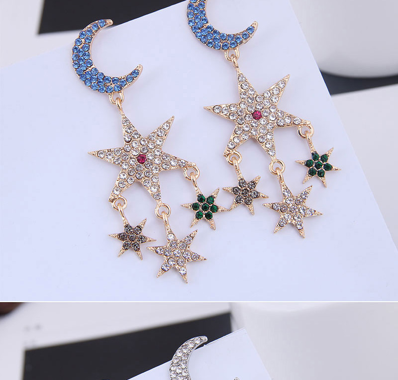 Fashion Gold + Blue Metal Flash Diamond Star Earrings,Drop Earrings