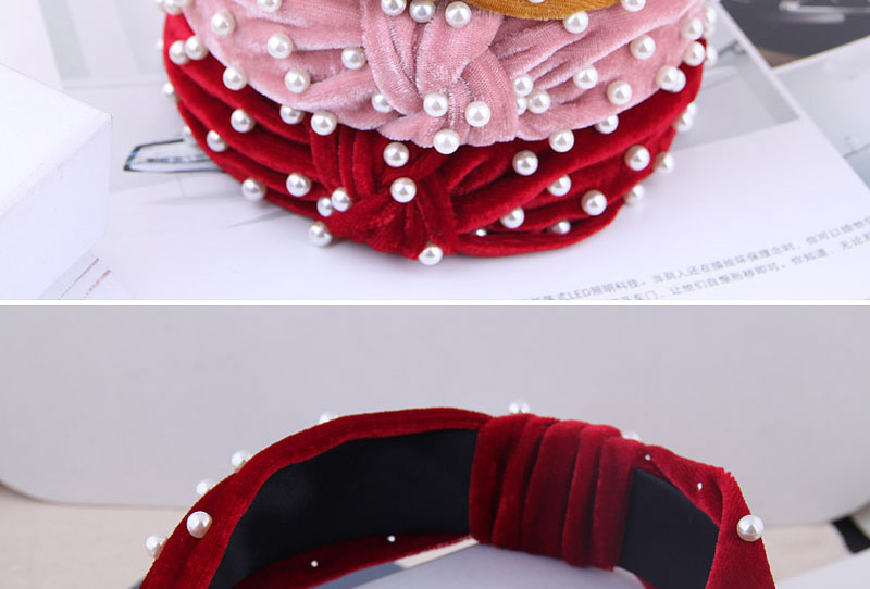 Fashion Pink Nail Pearl Velvet Knotted Headband,Head Band