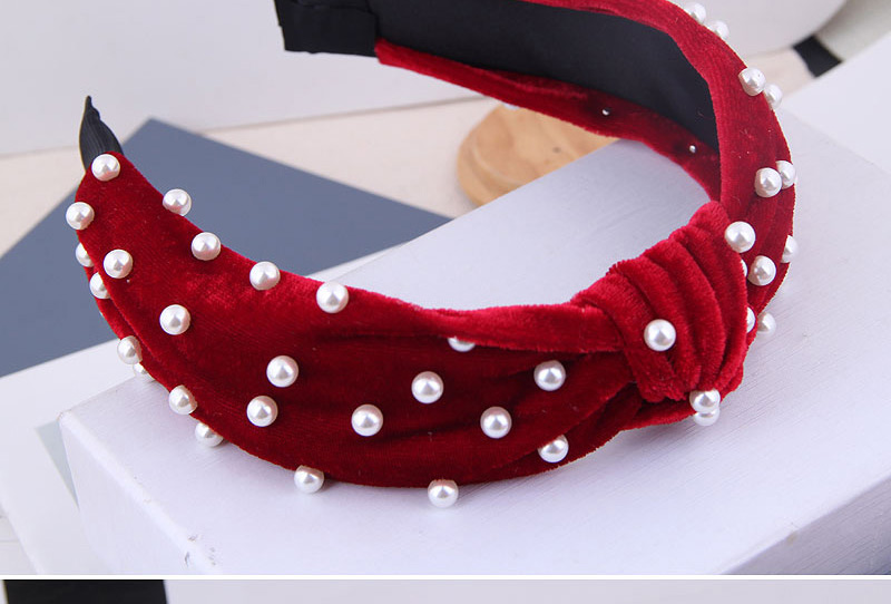 Fashion Pink Nail Pearl Velvet Knotted Headband,Head Band