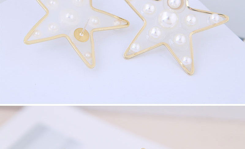 Fashion Gold  Silver Needle Transparent Pentagonal Pearl Stud Earrings,Stud Earrings