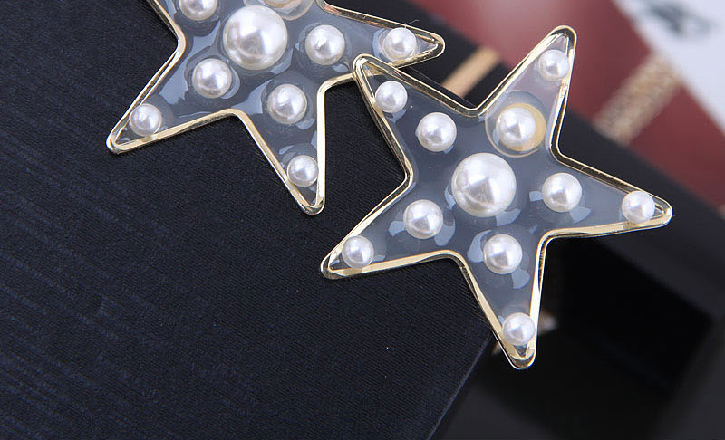 Fashion Gold  Silver Needle Transparent Pentagonal Pearl Stud Earrings,Stud Earrings