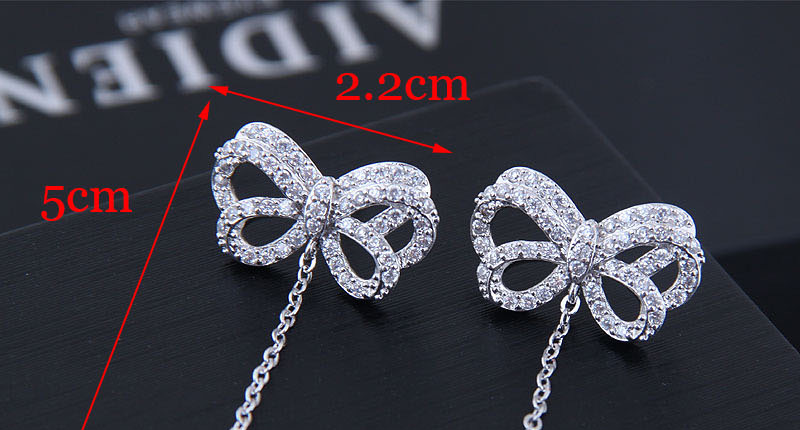 Fashion Silver Bow Inlaid Zircon Drop Earrings,Drop Earrings