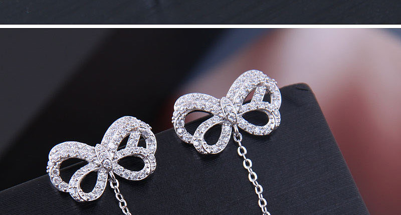 Fashion Silver Bow Inlaid Zircon Drop Earrings,Drop Earrings