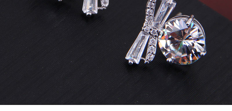Fashion Silver Bow Inlaid Zircon Stud Earrings,Stud Earrings