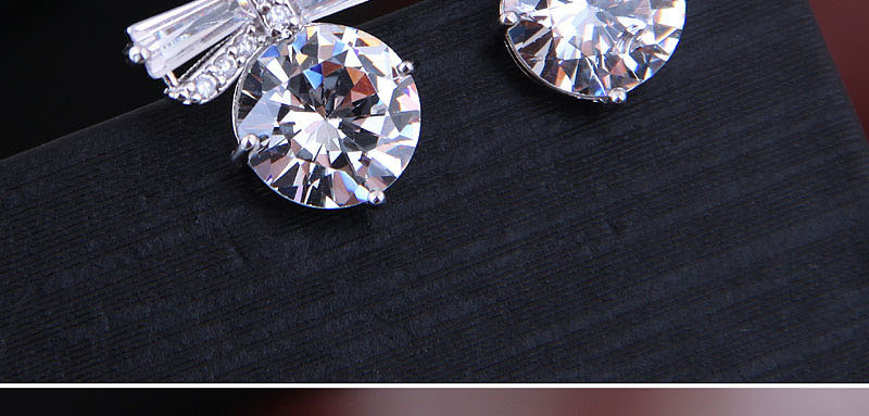 Fashion Silver Bow Inlaid Zircon Stud Earrings,Stud Earrings