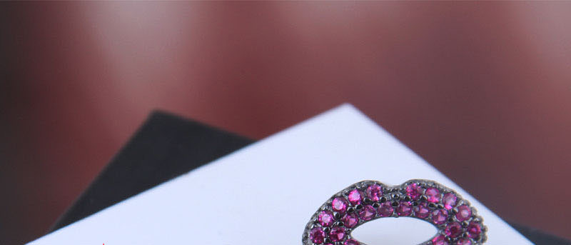 Fashion Silver + Rose Red Letter Lips Asymmetric Earrings,Stud Earrings