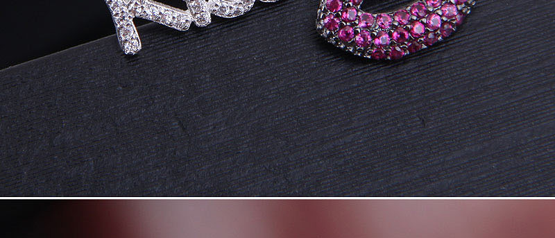 Fashion Silver + Rose Red Letter Lips Asymmetric Earrings,Stud Earrings