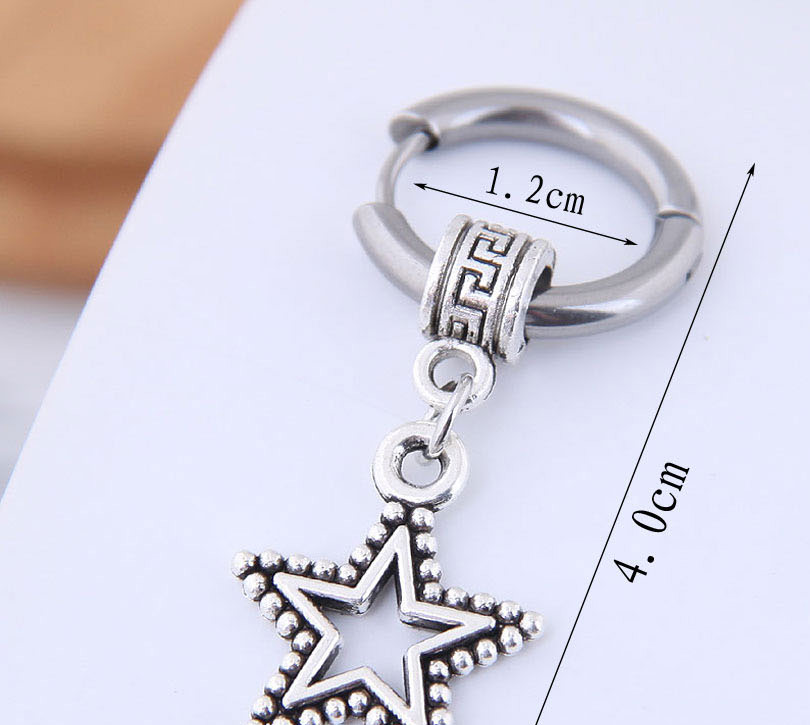 Fashion Silver Titanium Steel Five-pointed Star Studs,Earrings