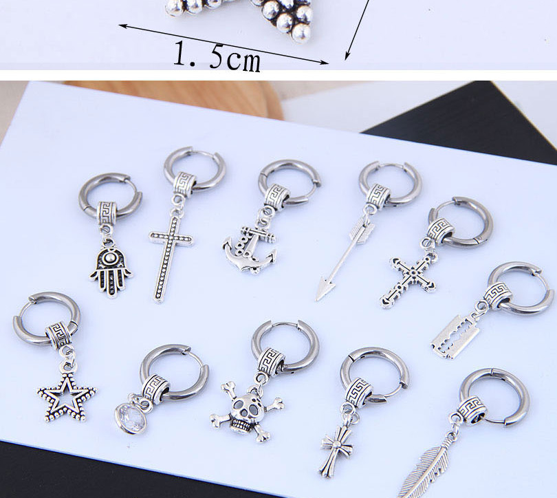 Fashion Silver Titanium Steel Five-pointed Star Studs,Earrings
