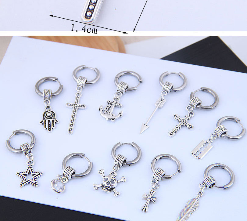 Fashion Silver Titanium Steel Cross Stud Earrings,Earrings