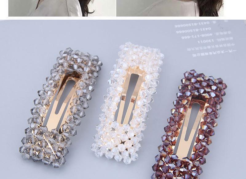 Fashion Gray Crystal-made Rectangular Pearl Hairpin,Hairpins