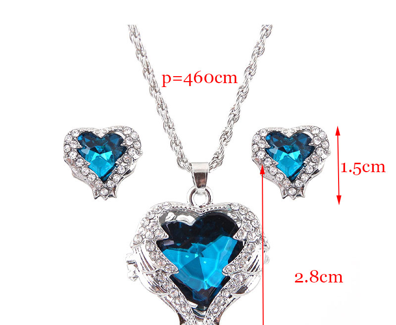 Fashion Blue Metal Angel Love Gemstone Necklace Earring Set,Jewelry Sets