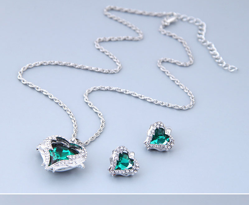 Fashion Green Metal Angel Love Gemstone Necklace Earring Set,Jewelry Sets
