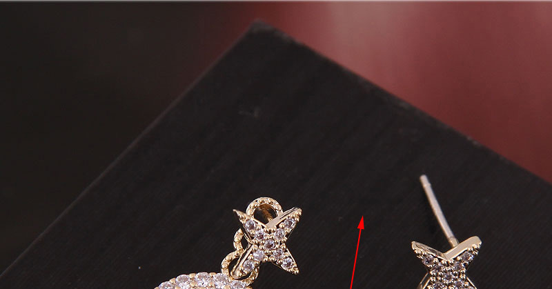 Fashion Gold  Silver Needle Copper Micro-inlaid Zircon Saturn Asymmetric Earrings,Stud Earrings