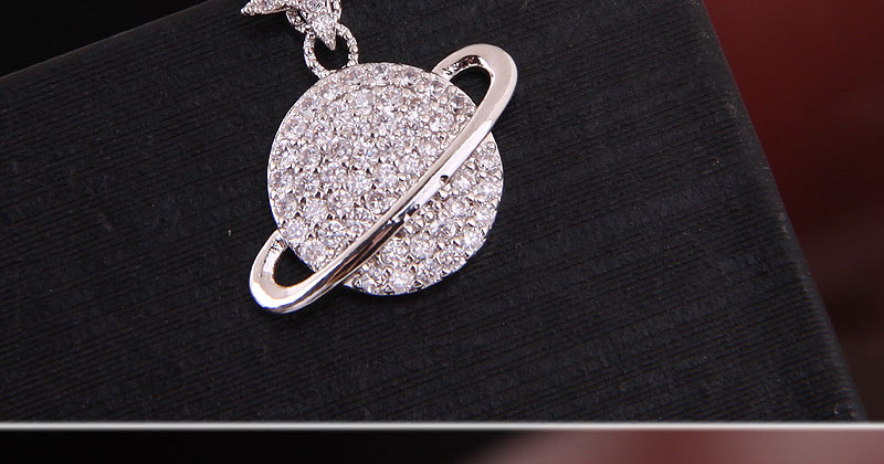 Fashion Gold  Silver Needle Copper Micro-inlaid Zircon Saturn Asymmetric Earrings,Stud Earrings