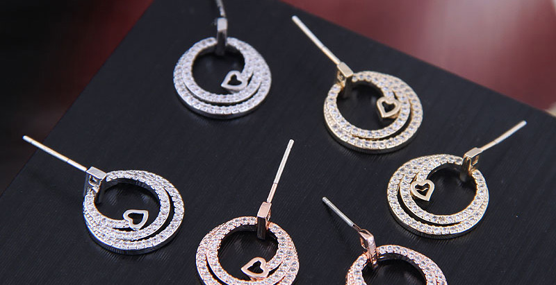 Fashion Silver  Silver Needle Copper Micro-inlaid Zircon Multi-layer Ring Earrings,Stud Earrings