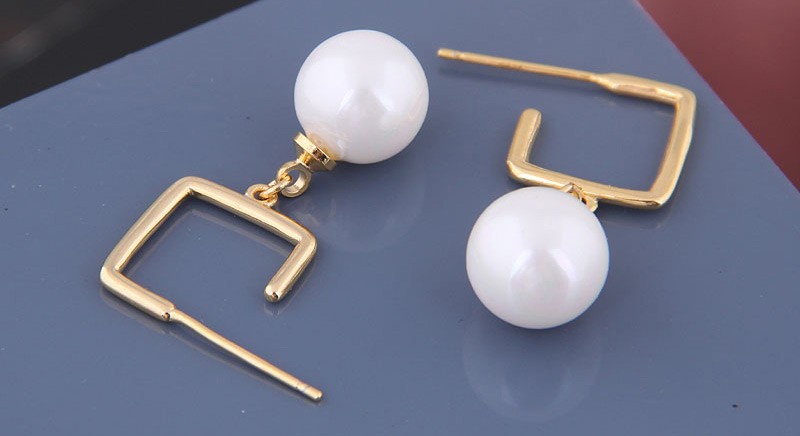 Fashion Gold  Silver Needle Square Pearl Stud Earrings,Stud Earrings