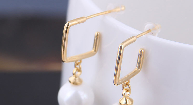 Fashion Gold  Silver Needle Square Pearl Stud Earrings,Stud Earrings