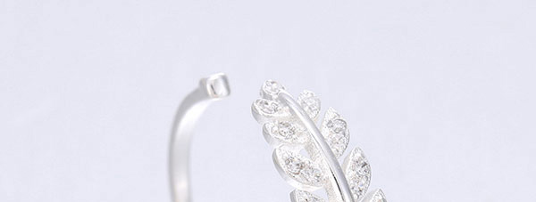 Fashion Silver Zircon Leaf Open Ring,Fashion Rings