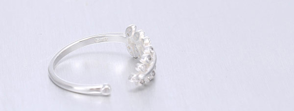 Fashion Silver Zircon Leaf Open Ring,Fashion Rings