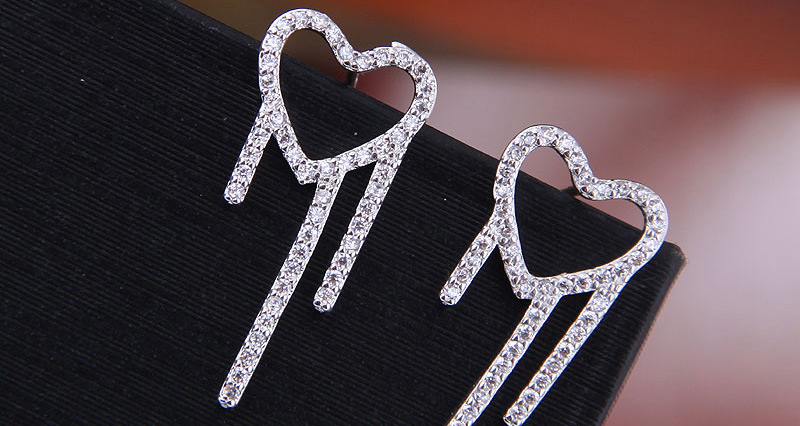 Fashion Silver  Silver Pin Zirconium Love Earrings,Stud Earrings