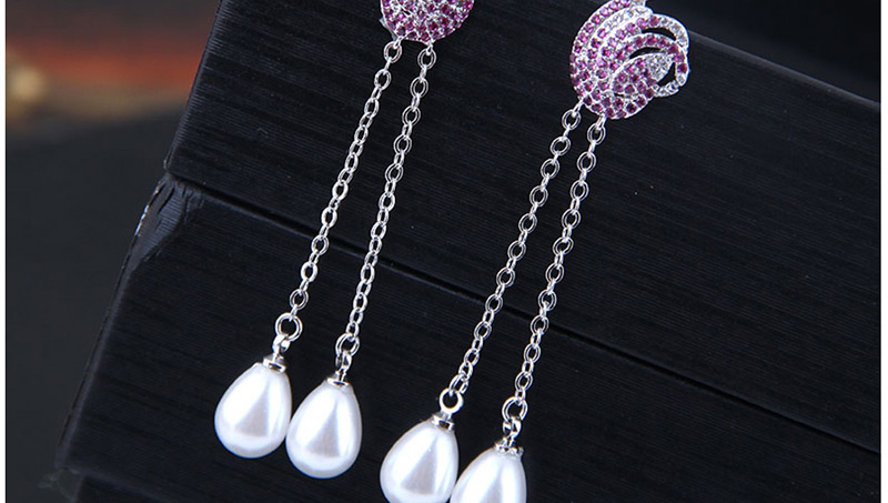 Fashion Silver  Silver Studded Zirconium Swan Pearl Stud Earrings,Stud Earrings