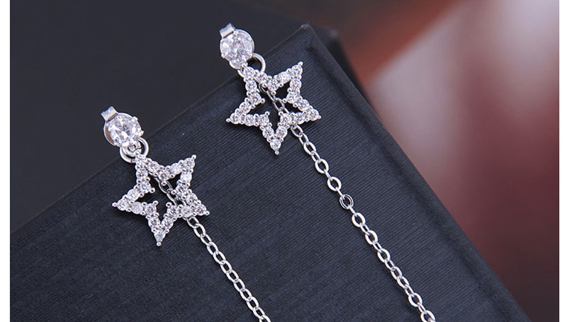 Fashion Silver  Silver Needle Zirconium Pentagonal Pearl Stud Earrings,Drop Earrings