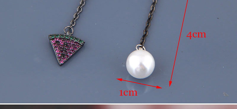 Fashion Silver  Silver Needle Zirconium Watermelon Pearl Asymmetric Stud Earrings,Drop Earrings