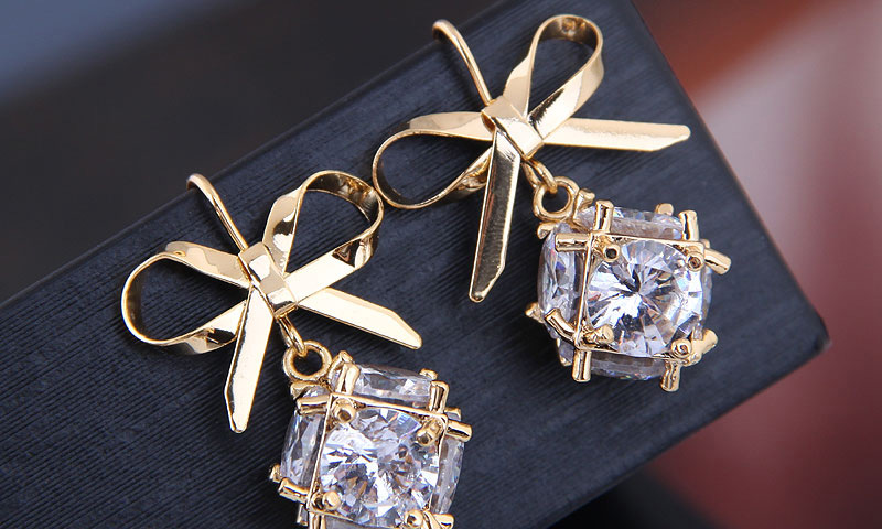 Fashion Gold Bow Zirconium Earrings,Drop Earrings