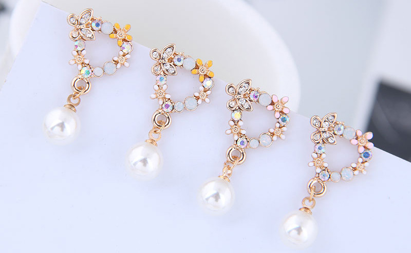 Fashion Yellow Love Flower Pearl Stud Earrings,Stud Earrings
