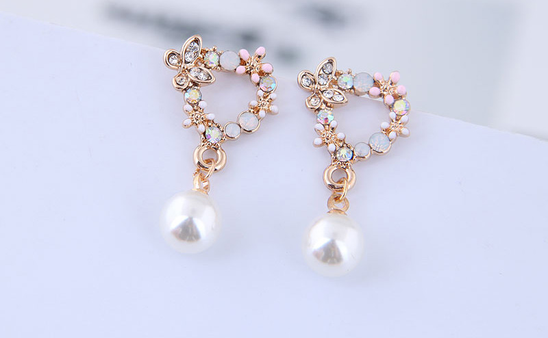 Fashion Pink Love Flower Pearl Stud Earrings,Stud Earrings