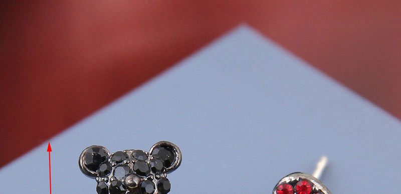 Fashion Black + Red Bear Love Asymmetrical Earrings,Stud Earrings