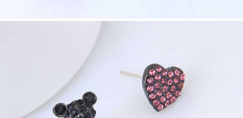 Fashion Black + Red Bear Love Asymmetrical Earrings,Stud Earrings