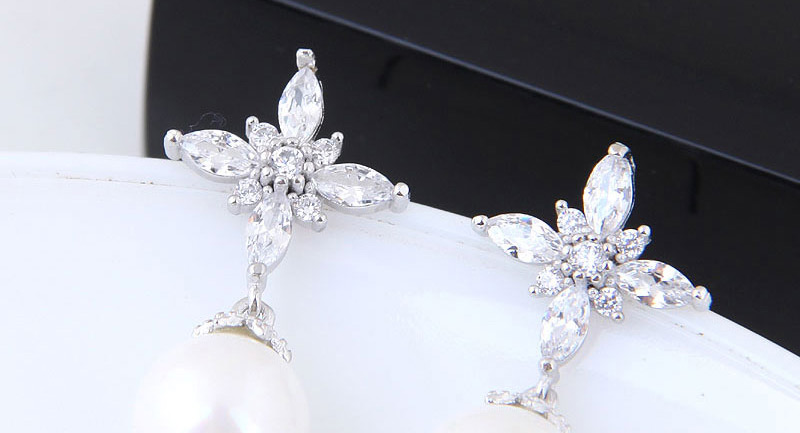 Fashion Silver Zircon Pearl Earrings,Stud Earrings