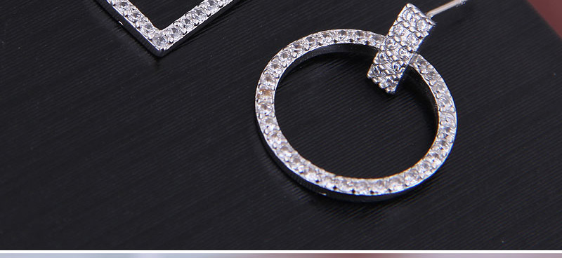 Fashion Silver Zirconium Solid Square Circular Asymmetrical Earrings,Stud Earrings